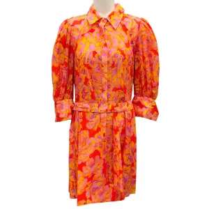 Acler Pink / Orange Summer Bloom Merrylands Floral Belted Mini Shirtdress