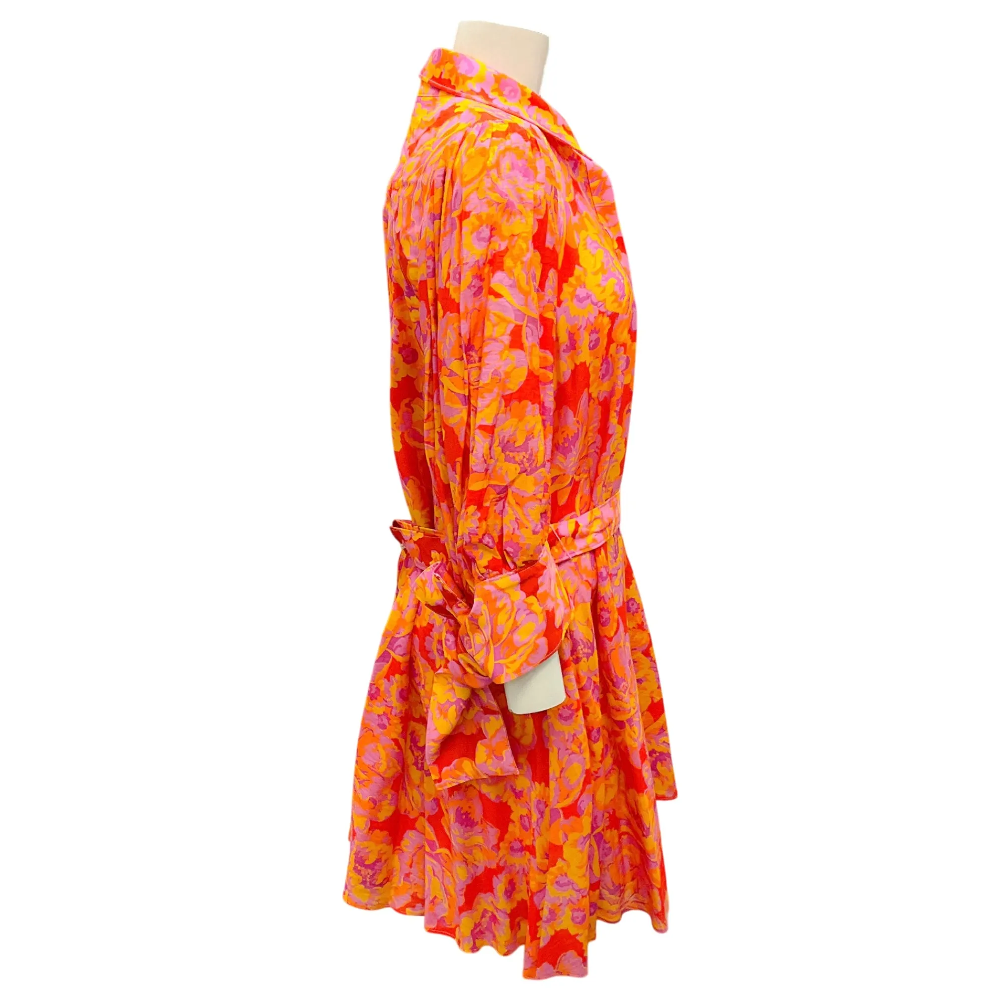 Acler Pink / Orange Summer Bloom Merrylands Floral Belted Mini Shirtdress