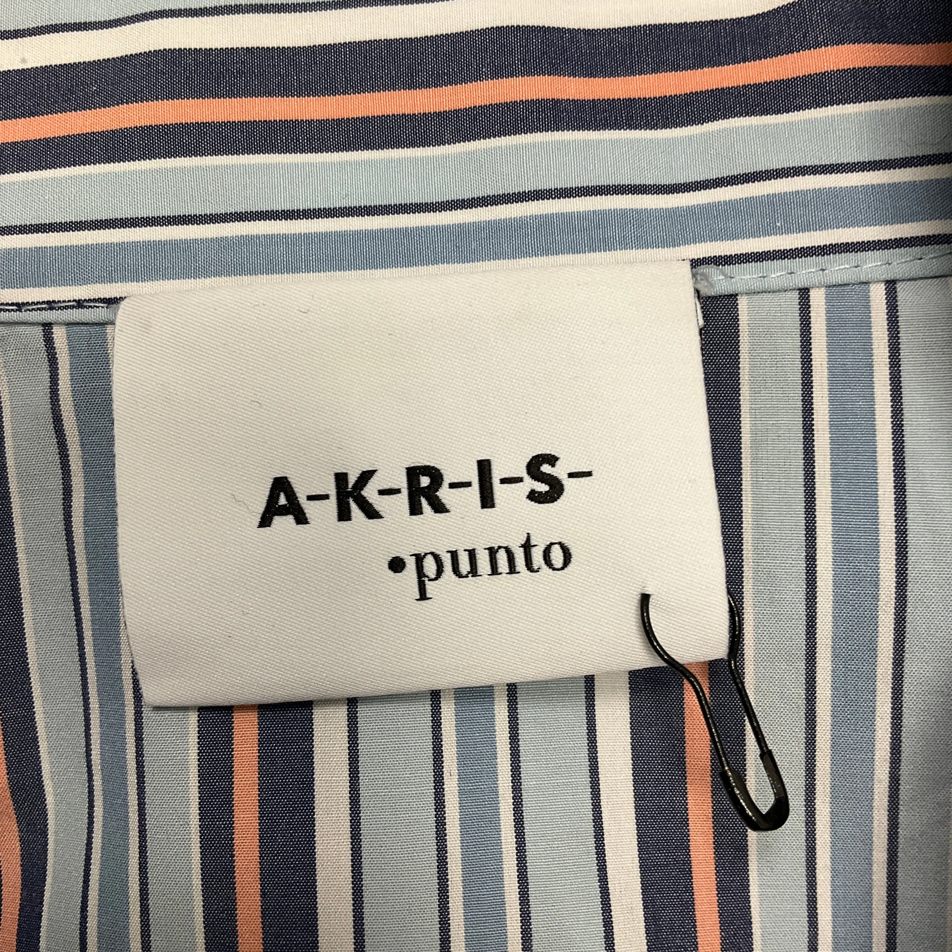 Akris Punto Light Blue Multi Striped Cinched-waist Cotton Popeline Shirtdress in Stripe Reflecting Orange