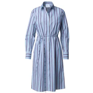 Akris Punto Light Blue Multi Striped Cinched-waist Cotton Popeline Shirtdress in Stripe Reflecting Orange