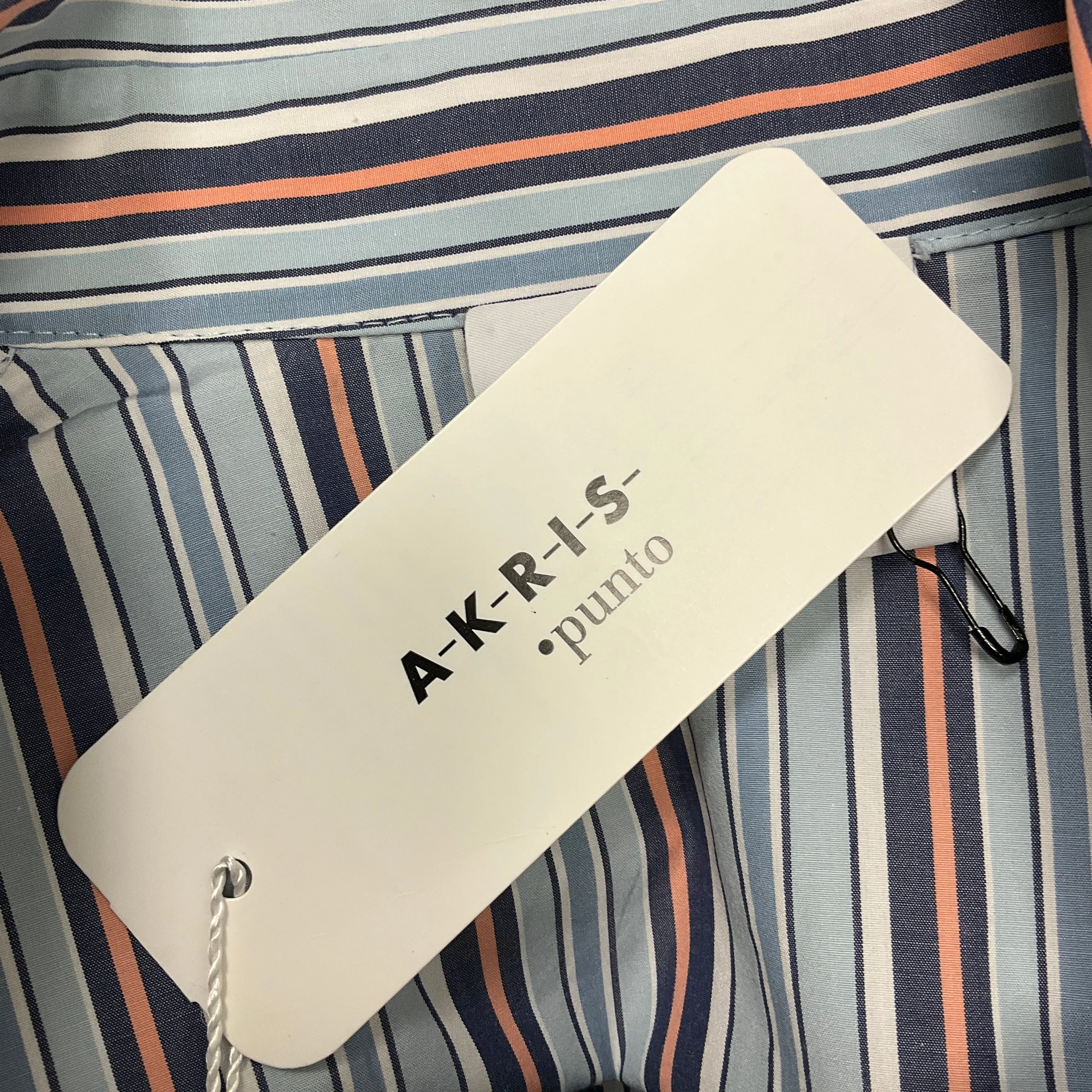 Akris Punto Light Blue Multi Striped Cinched-waist Cotton Popeline Shirtdress in Stripe Reflecting Orange