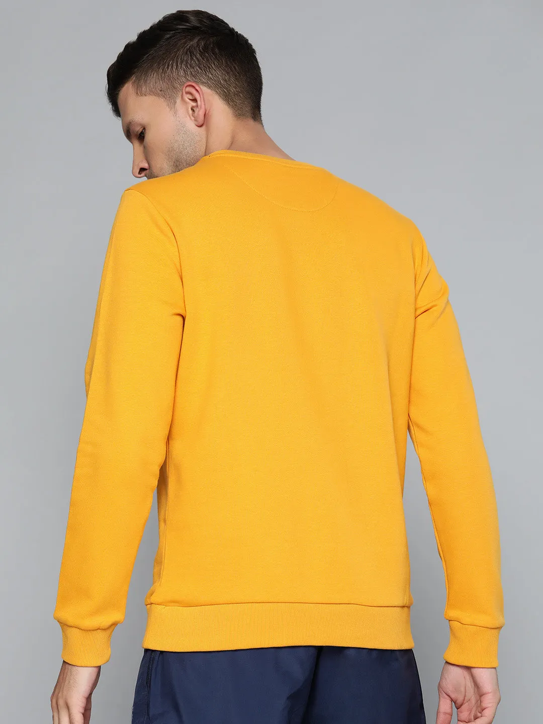 Alcis Men Yellow Solid Cotton Sweatshirt