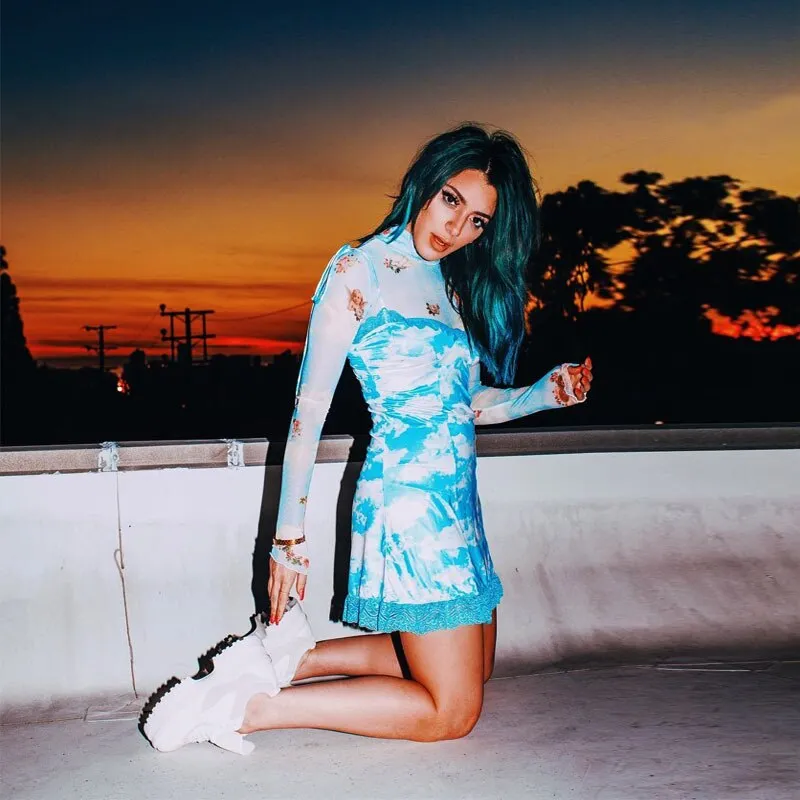 ALLNeon Vintage frauen Straped Mini Kleider Bandage Rüschen Hem Printing Kleider Elegante Damen Kleidung E-mädchen Vestidos 2020