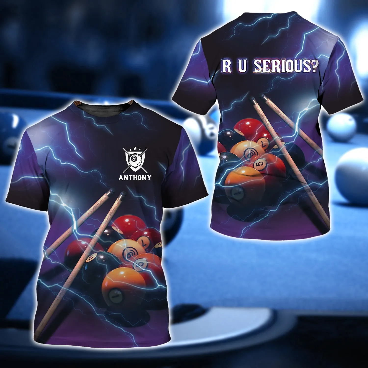 ANTHONY - R U SERIOUS Team Billiard 9 Ball Thunder Lightning 3D Shirt - QB95