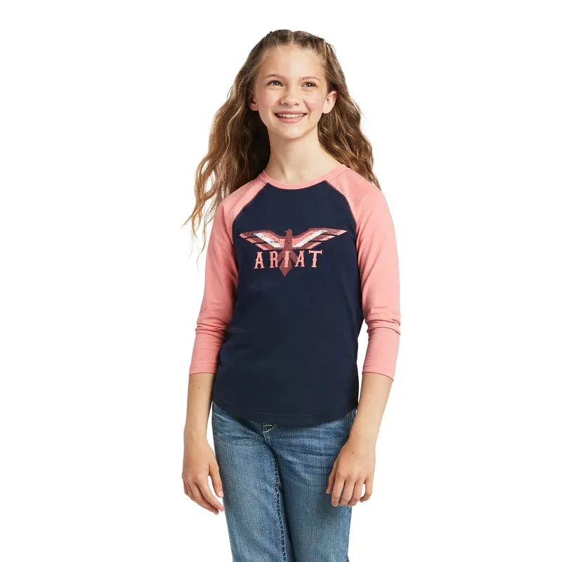 Ariat Tee Girls Real Firebird Navy/Peach Blossom
