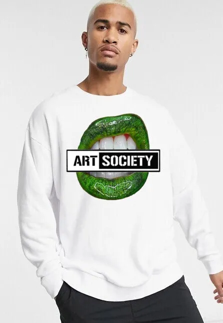 Art Society x Retro Kings GREEN LIPS CREW SWEATSHIRT WHITE