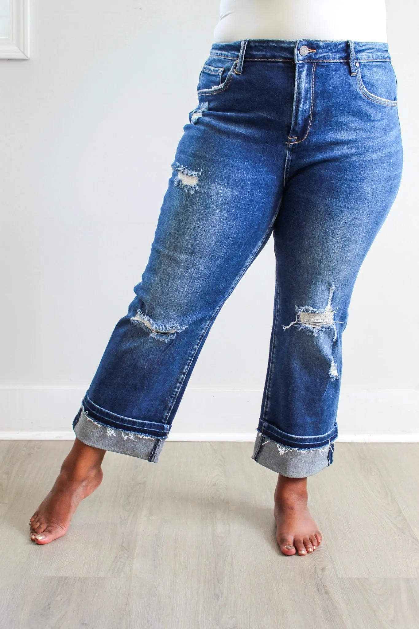 Aspen Cuffed Hem Straight • Dark Wash - PLUS