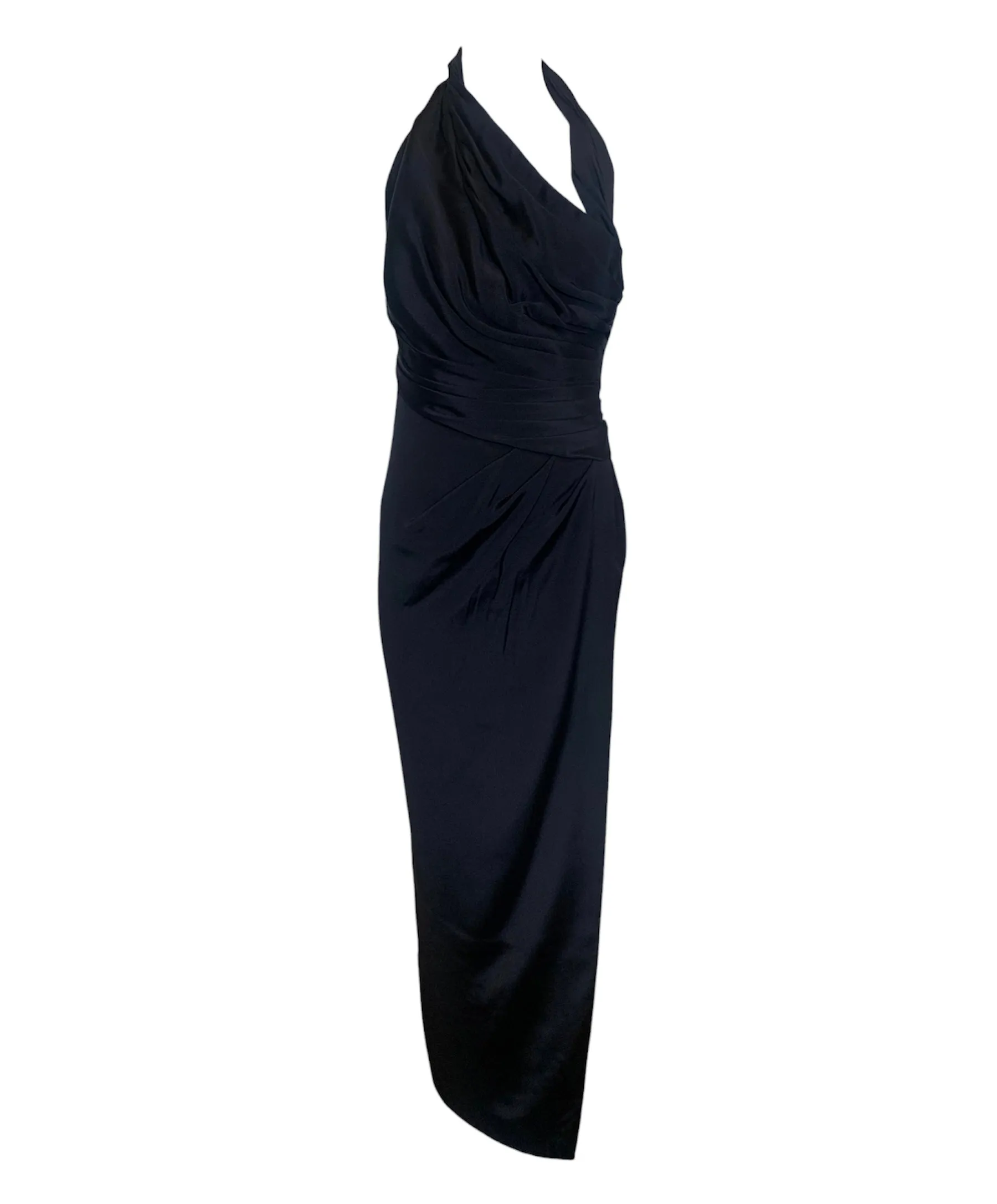 Atelier Versace by Gianni Versace 90s Black Silk Goddess Halter Gown