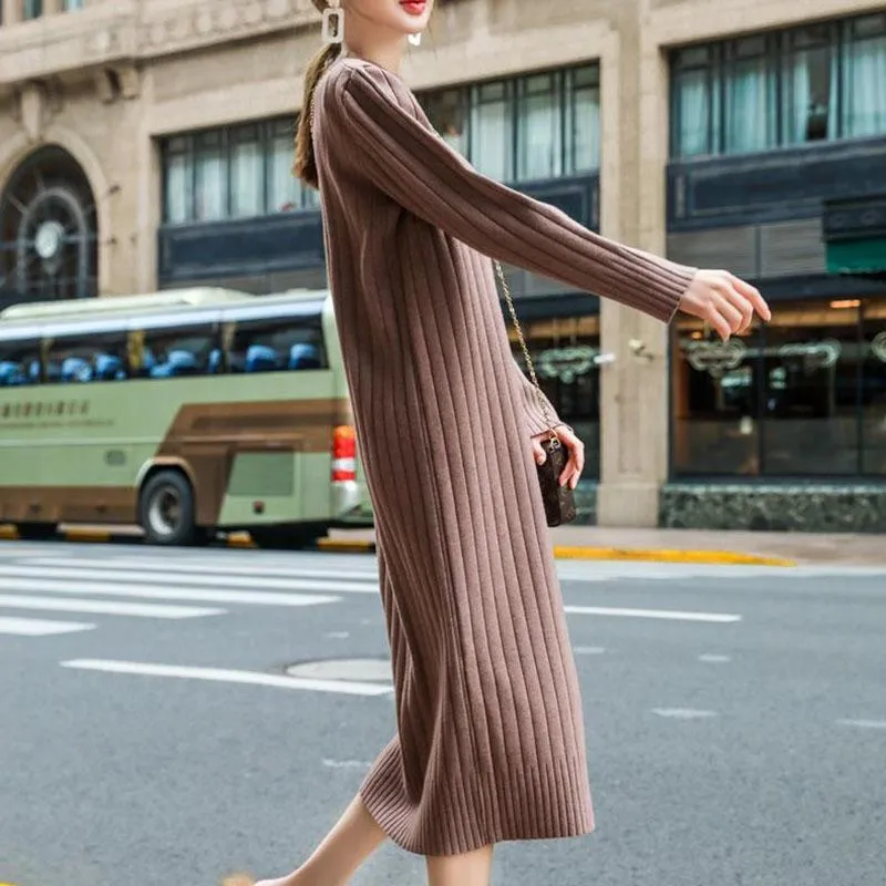 Autumn and Winter Thickened Base Sweater Skirt Loose Mid-length Over The Knee Dress Solid Color Knitted Sweater Skirt for Women