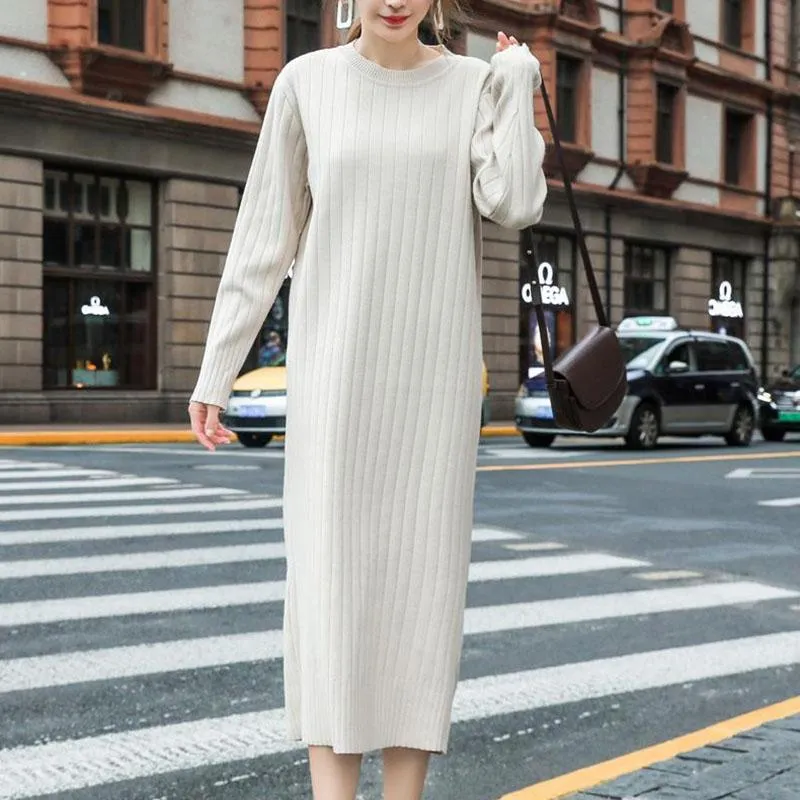Autumn and Winter Thickened Base Sweater Skirt Loose Mid-length Over The Knee Dress Solid Color Knitted Sweater Skirt for Women