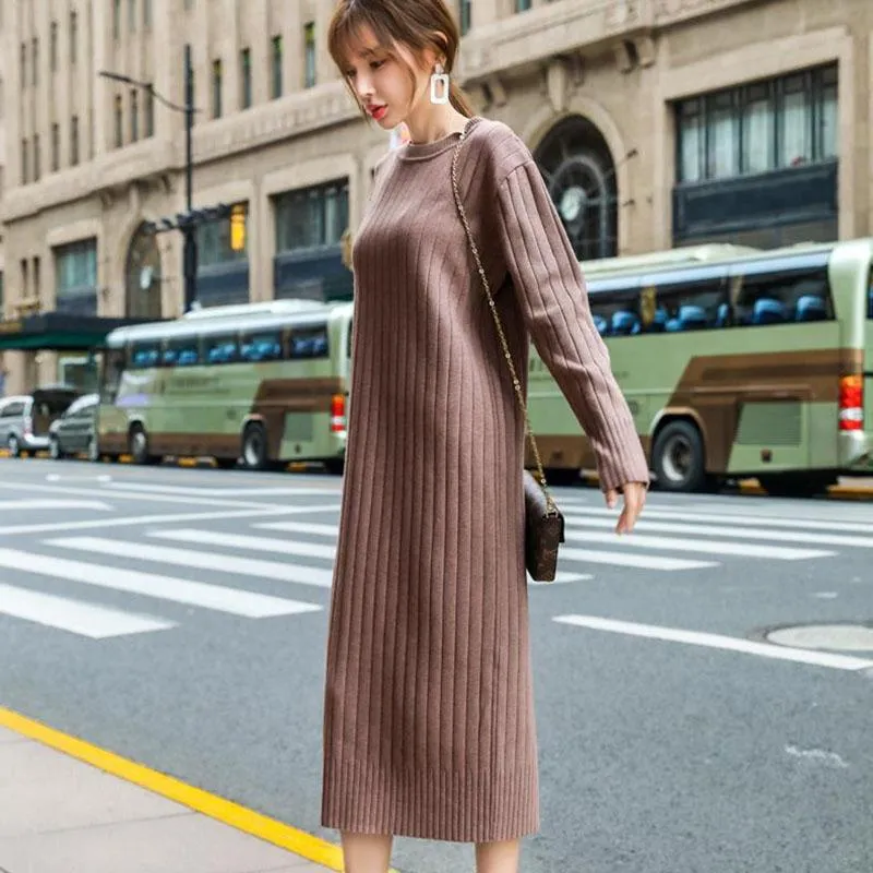 Autumn and Winter Thickened Base Sweater Skirt Loose Mid-length Over The Knee Dress Solid Color Knitted Sweater Skirt for Women