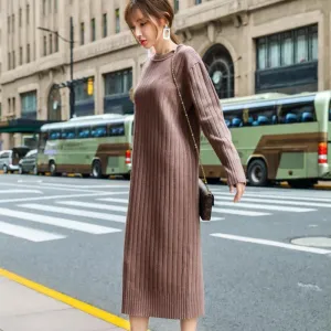 Autumn and Winter Thickened Base Sweater Skirt Loose Mid-length Over The Knee Dress Solid Color Knitted Sweater Skirt for Women