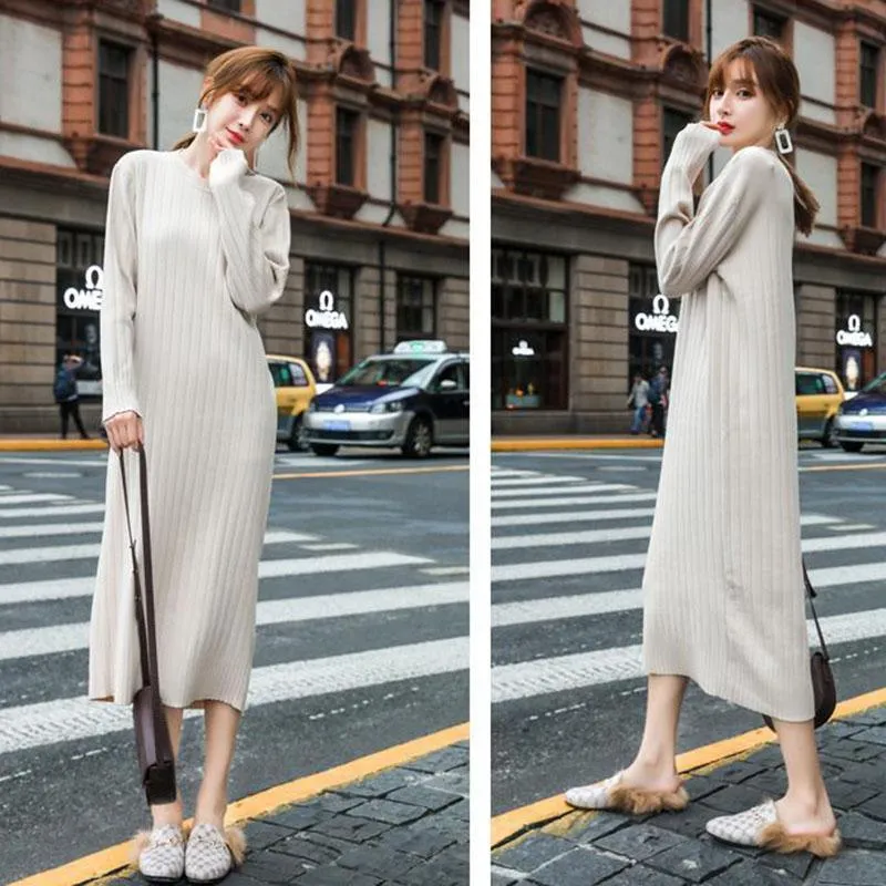 Autumn and Winter Thickened Base Sweater Skirt Loose Mid-length Over The Knee Dress Solid Color Knitted Sweater Skirt for Women