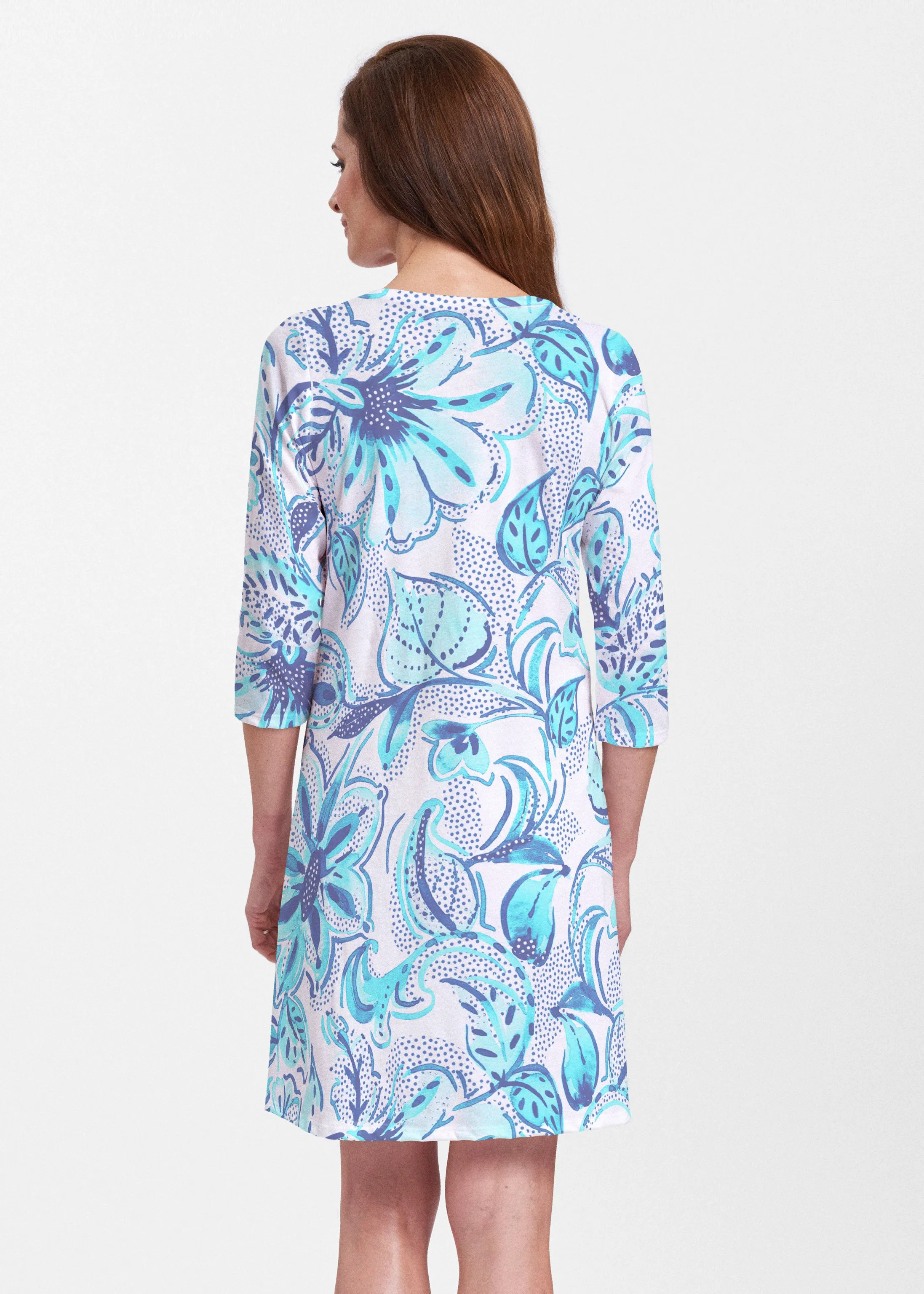 Baltic Watercolor Aqua (7696) ~ Classic V-neck Swing Dress