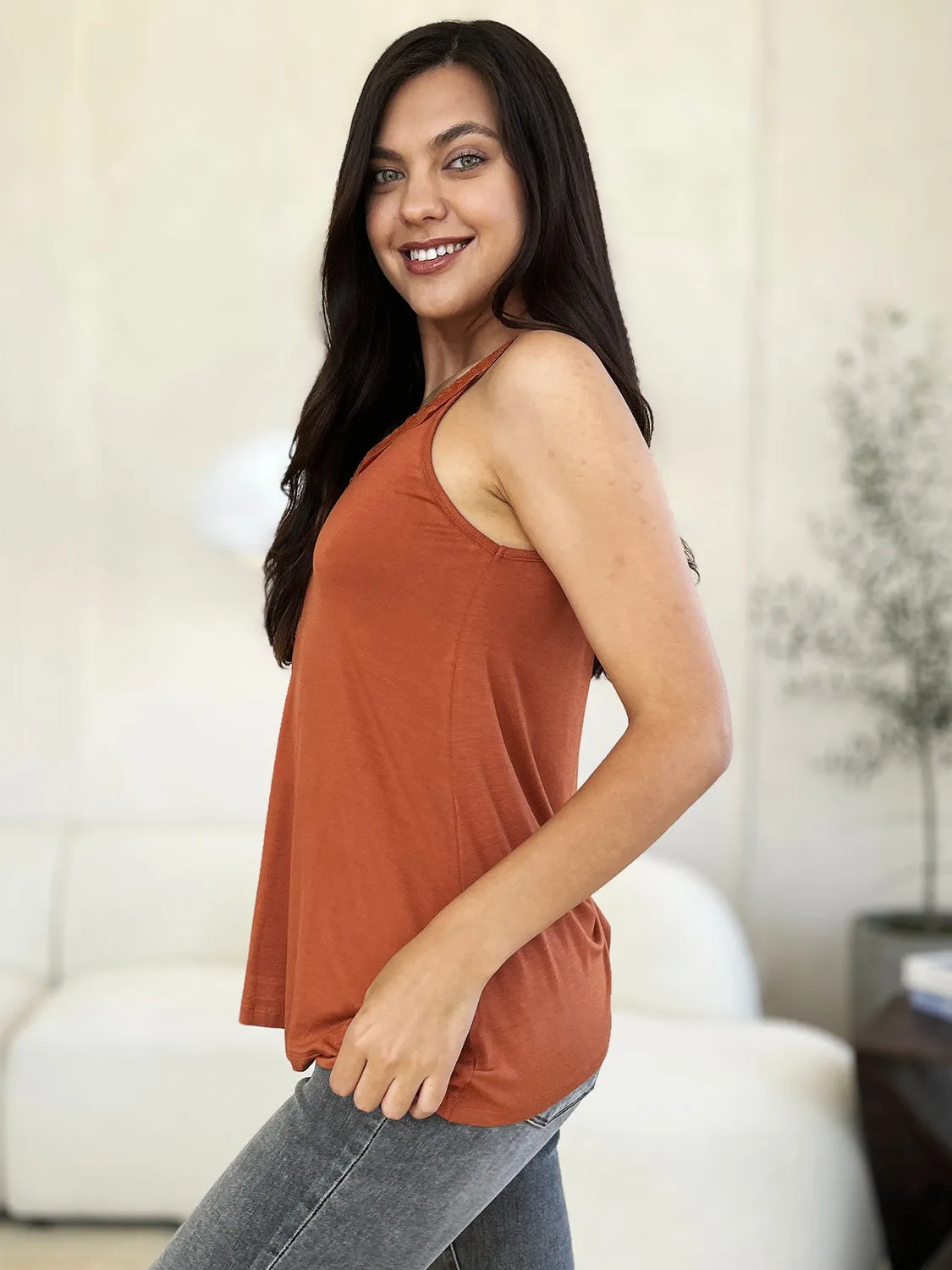Basic Bae Lace Detail V-Neck Cutout Cami Stylish Trendy Lightweight Summer Top