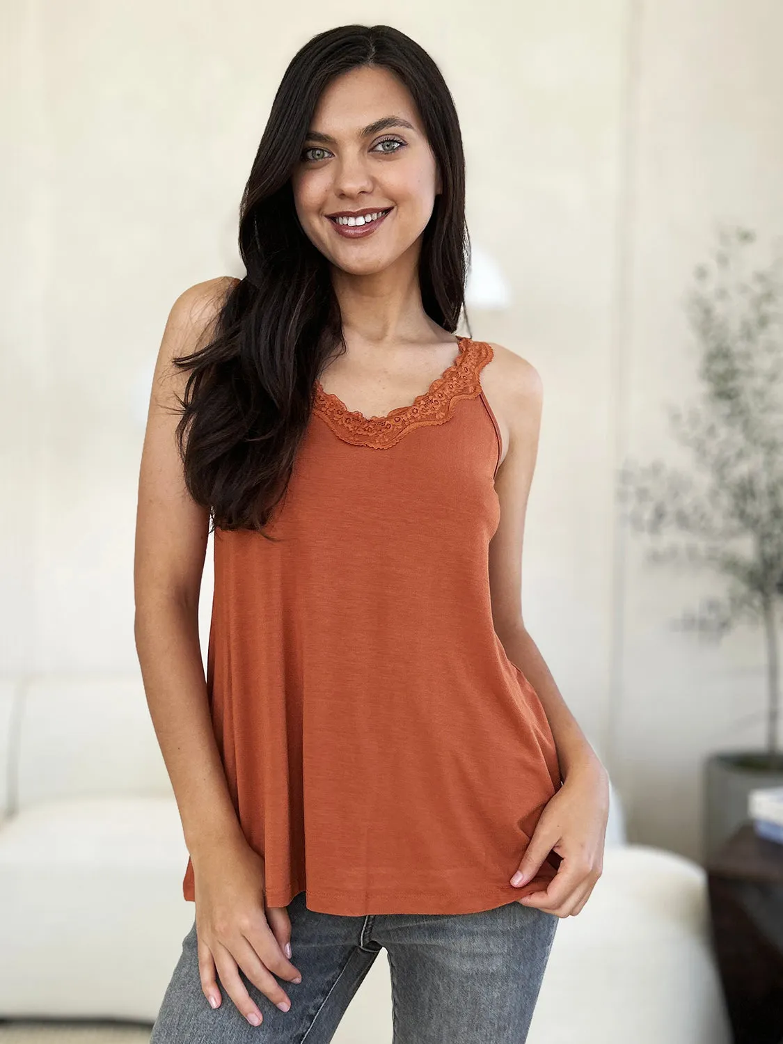 Basic Bae Lace Detail V-Neck Cutout Cami Stylish Trendy Lightweight Summer Top