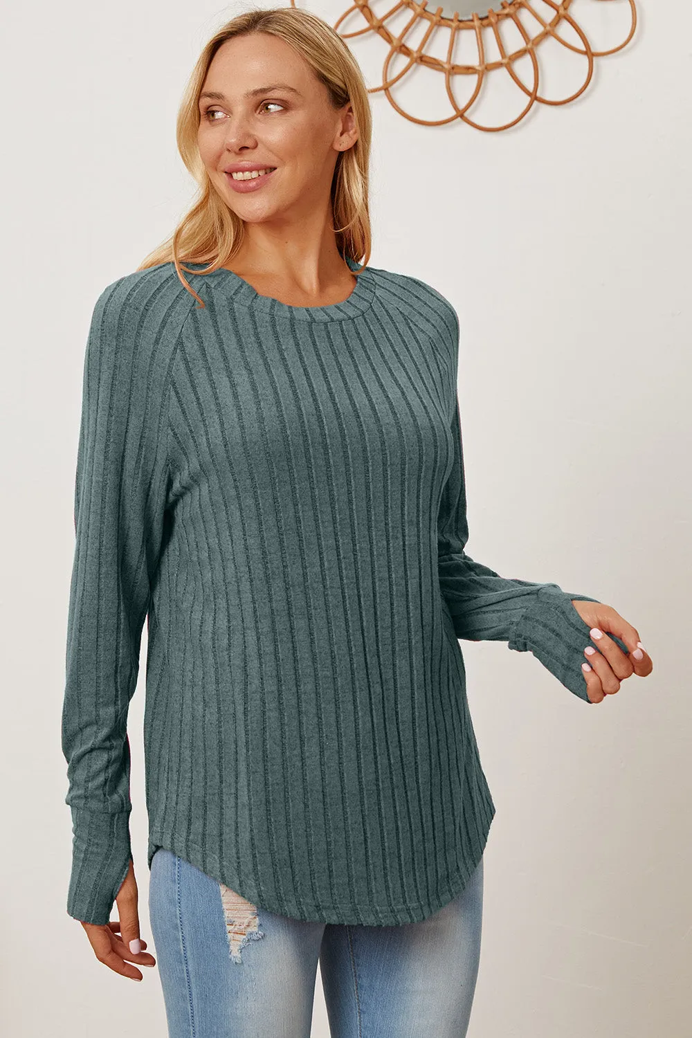 Basic Bae Ribbed Thumbhole Sleeve T-Shirt Stylish Comfortable Trendy Long Sleeve