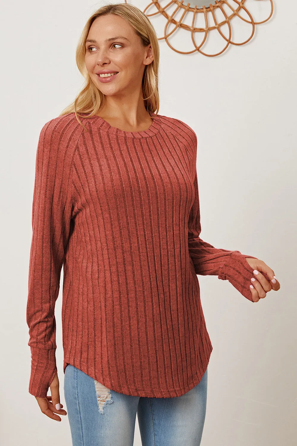 Basic Bae Ribbed Thumbhole Sleeve T-Shirt Stylish Comfortable Trendy Long Sleeve