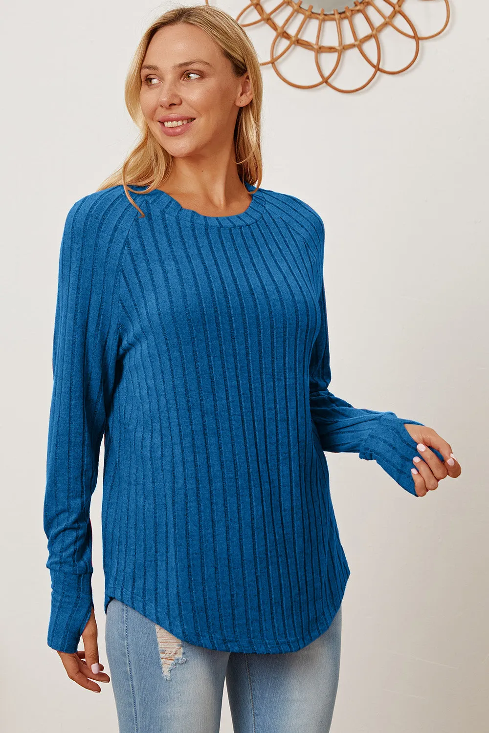 Basic Bae Ribbed Thumbhole Sleeve T-Shirt Stylish Comfortable Trendy Long Sleeve