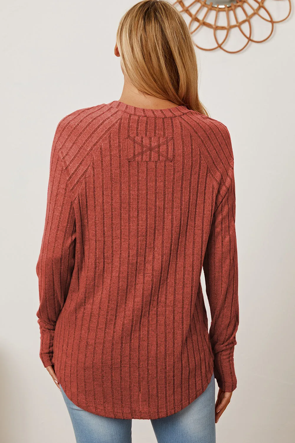 Basic Bae Ribbed Thumbhole Sleeve T-Shirt Stylish Comfortable Trendy Long Sleeve