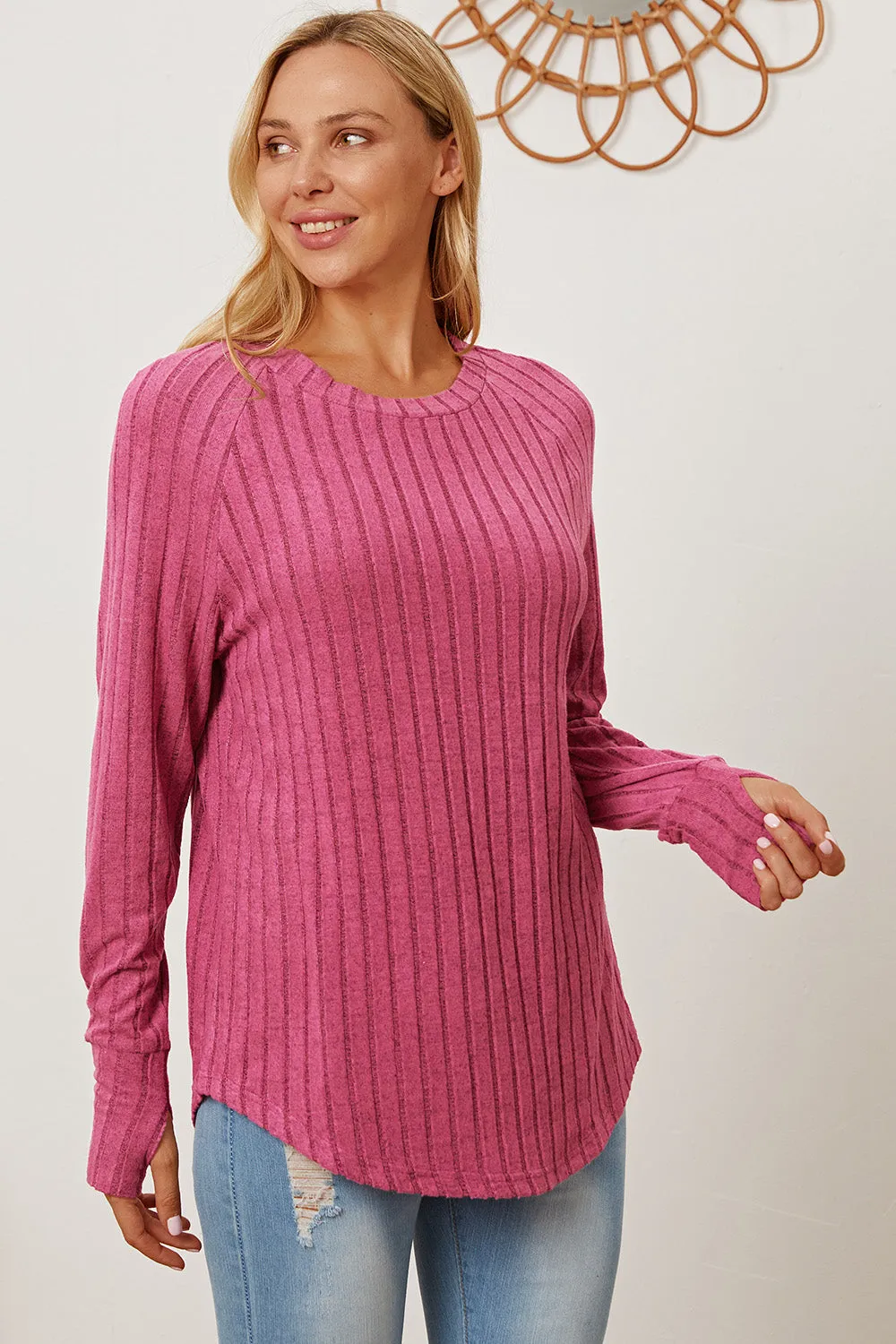 Basic Bae Ribbed Thumbhole Sleeve T-Shirt Stylish Comfortable Trendy Long Sleeve