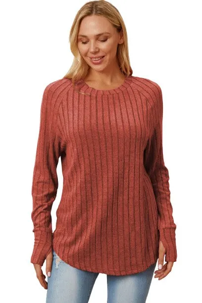 Basic Bae Ribbed Thumbhole Sleeve T-Shirt Stylish Comfortable Trendy Long Sleeve