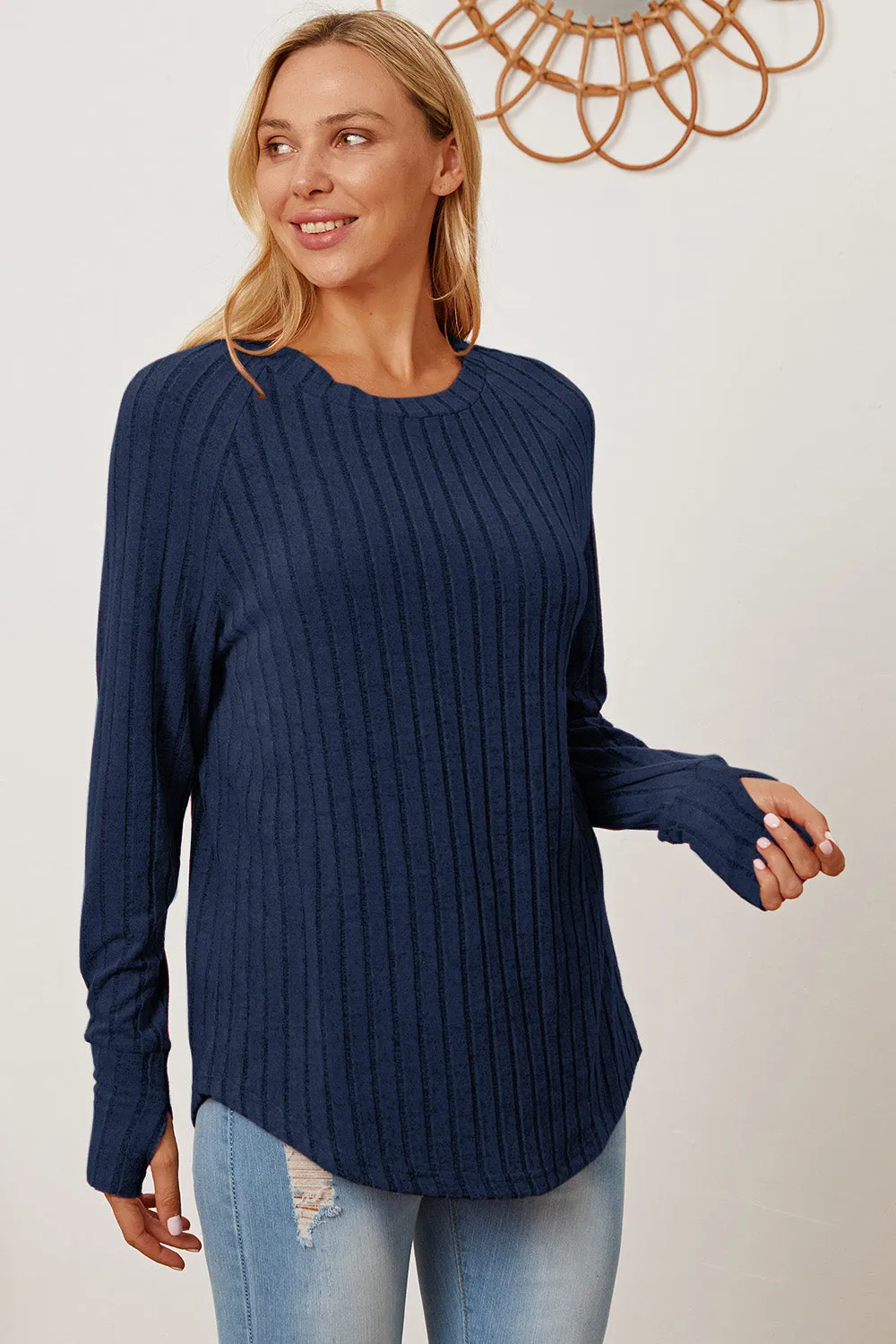 Basic Bae Ribbed Thumbhole Sleeve T-Shirt Stylish Comfortable Trendy Long Sleeve