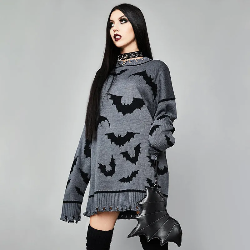 Bat Printed Oversized Sweater