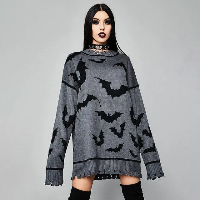 Bat Printed Oversized Sweater