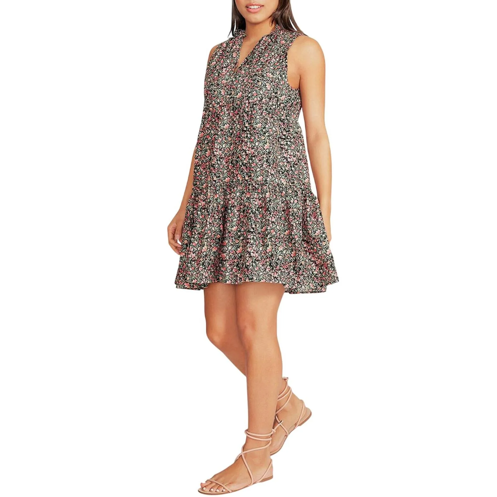 Bb Dakota Womens Sleeveless Tiered  A-Line Dress BL28140W Black Multi 2XL