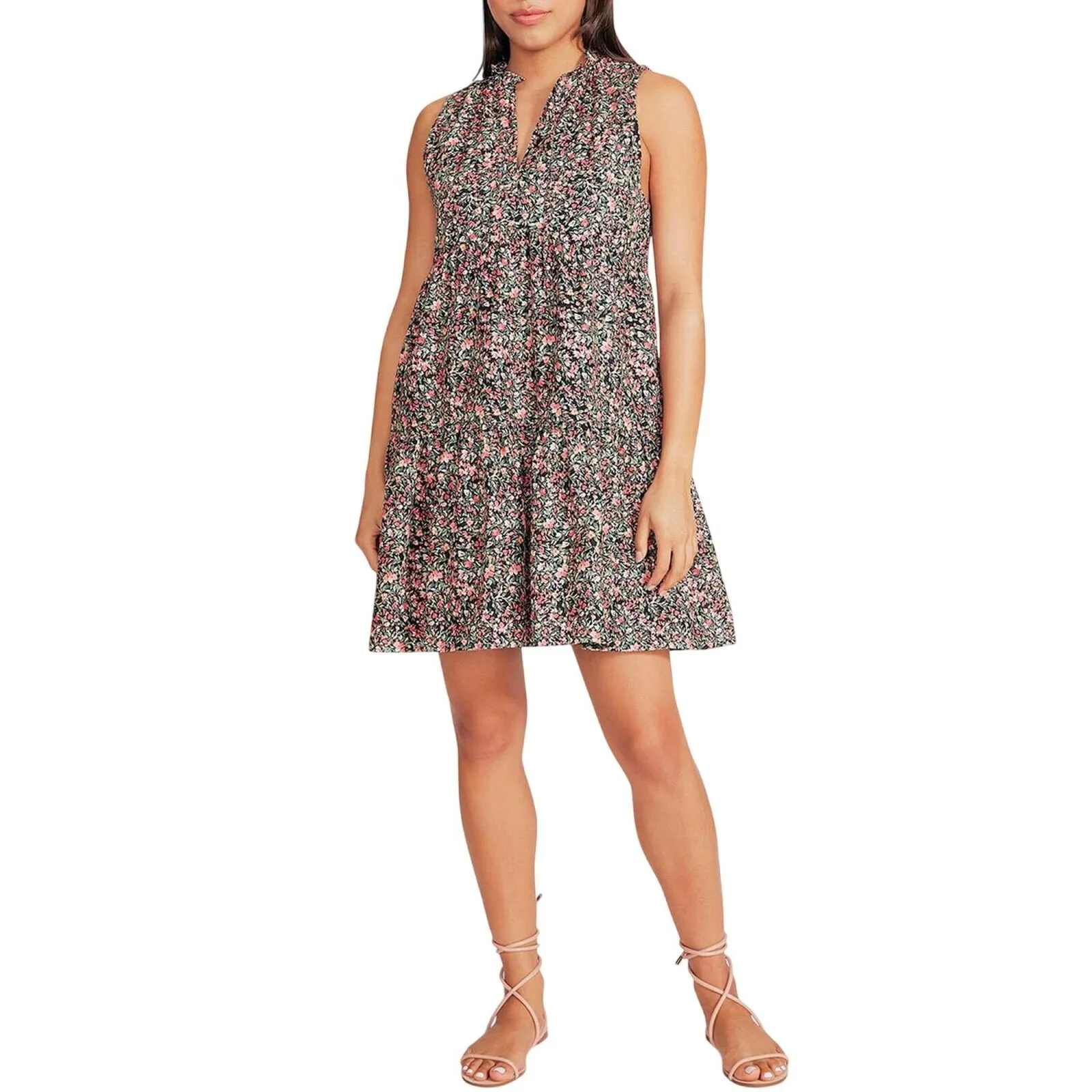 Bb Dakota Womens Sleeveless Tiered  A-Line Dress BL28140W Black Multi 2XL