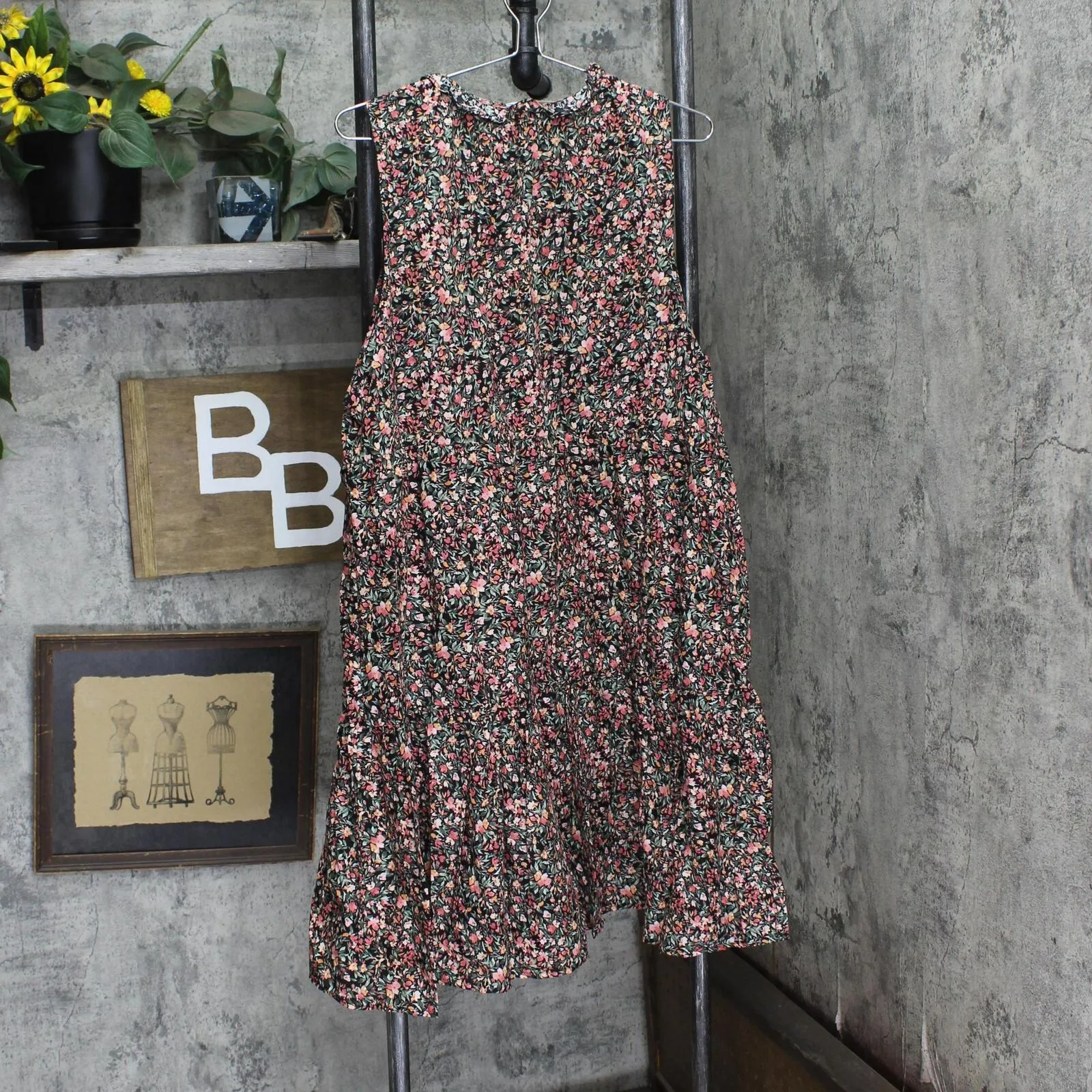 Bb Dakota Womens Sleeveless Tiered  A-Line Dress BL28140W Black Multi 2XL