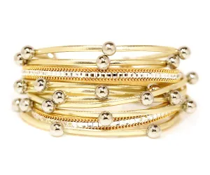 Beaded Gold Double Wrap Leather Bracelet