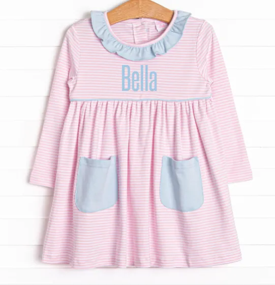 Bella Pima Pocket Dress, Pink Stripe