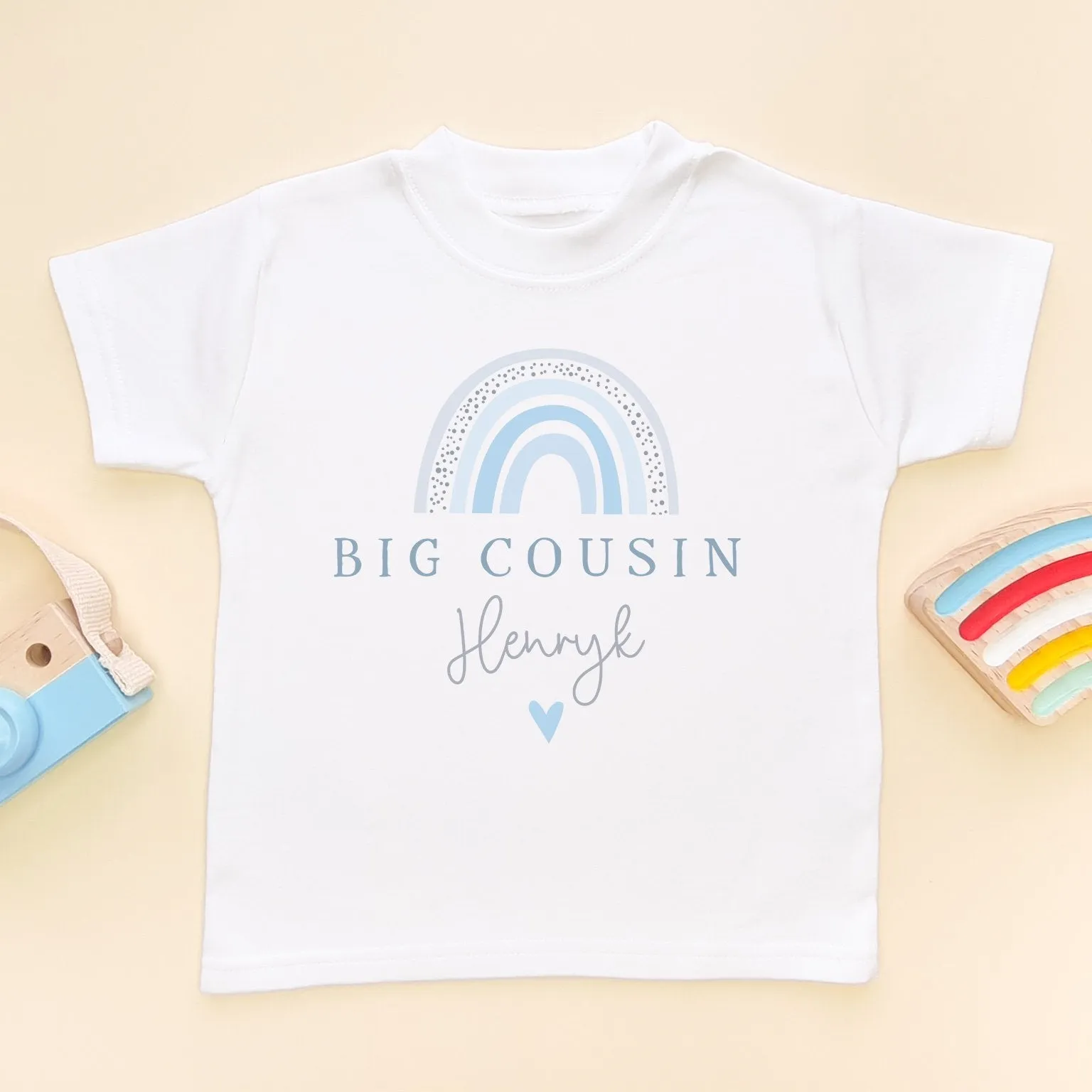 Big Cousin Blue Boho Rainbow Personalised Toddler & Kids T Shirt