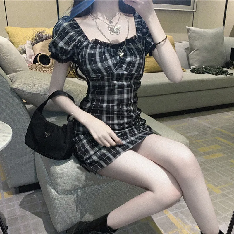 Black plaid dress KF81490