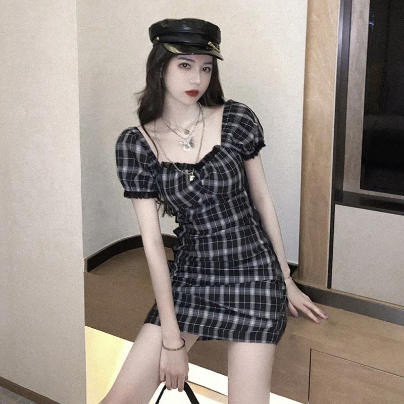Black plaid dress KF81490