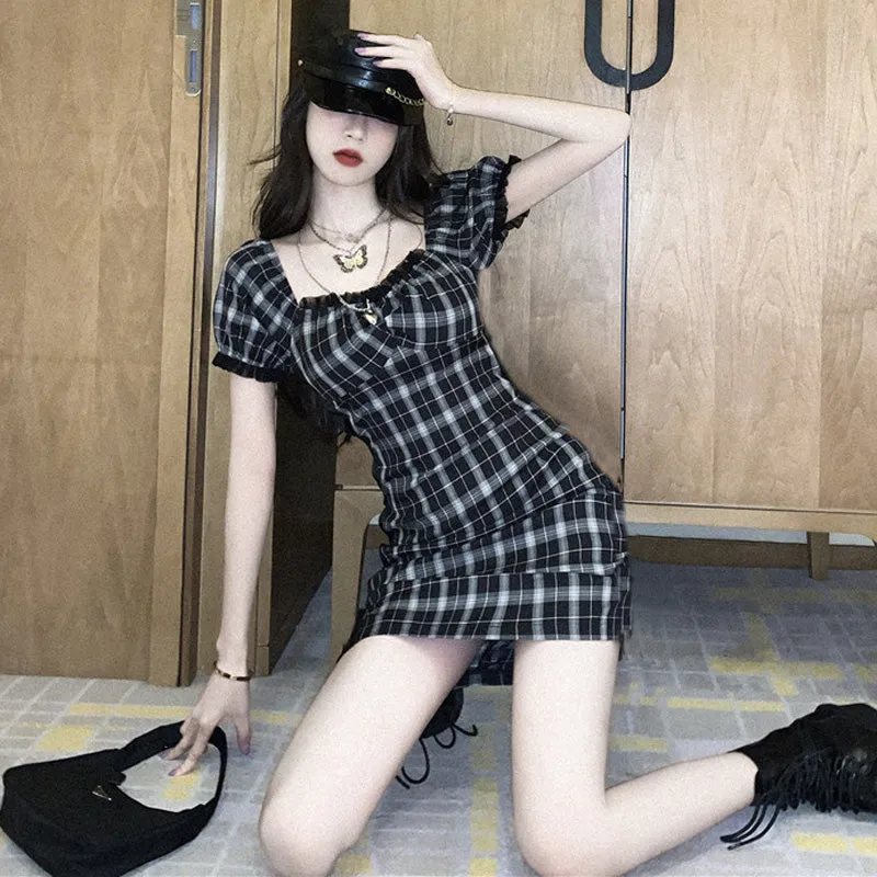 Black plaid dress KF81490