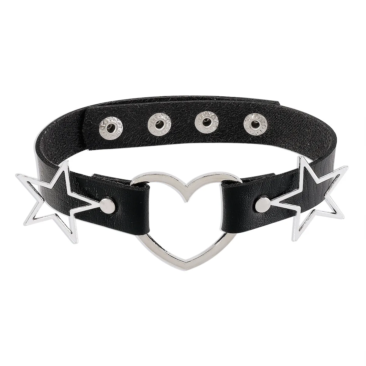 Black Polystyrene & Silver-Plated Star Heart Choker Necklace
