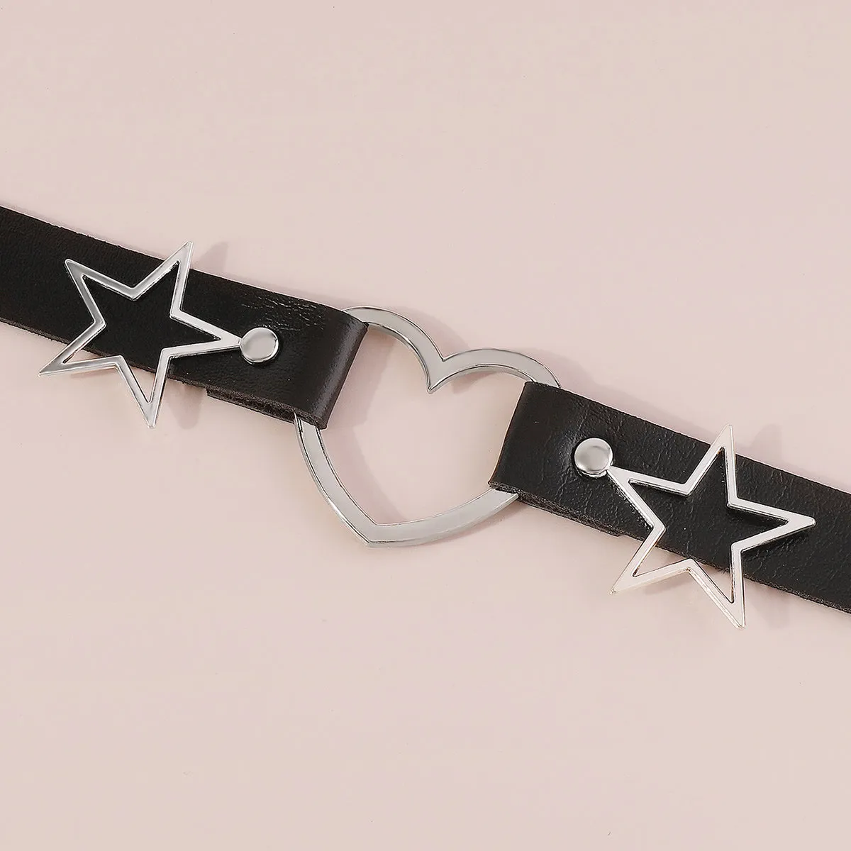 Black Polystyrene & Silver-Plated Star Heart Choker Necklace