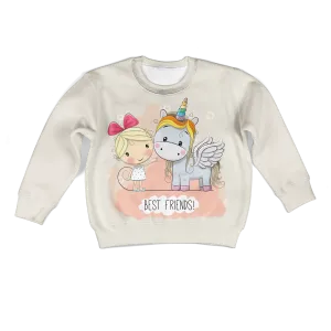 Blonde Girl And Unicorn Are Best Friends Custom Cosplay Kid Hoodie