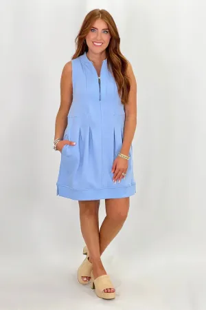 Blue Sleeveless Zipper Dress