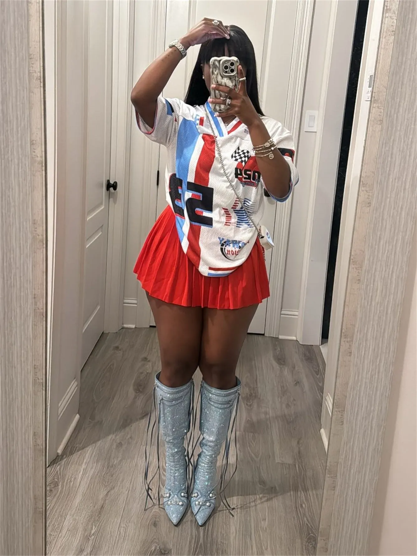 Bold American Sports-Inspired Loose-Fit Contrast T-Shirt for Casual Style