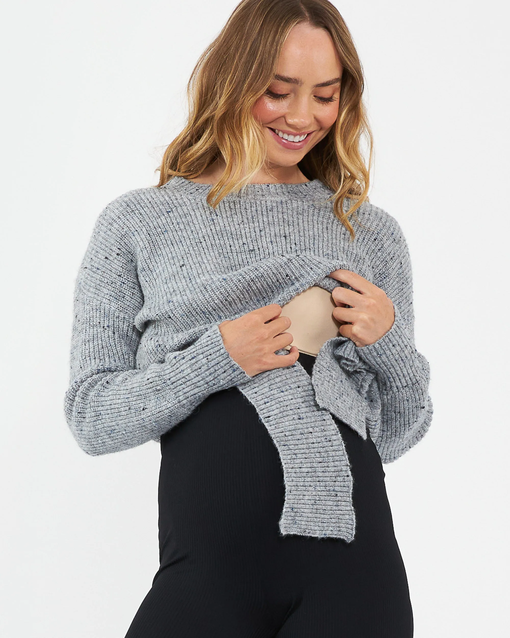 Bonnie Tie Front Knit Grey Marle