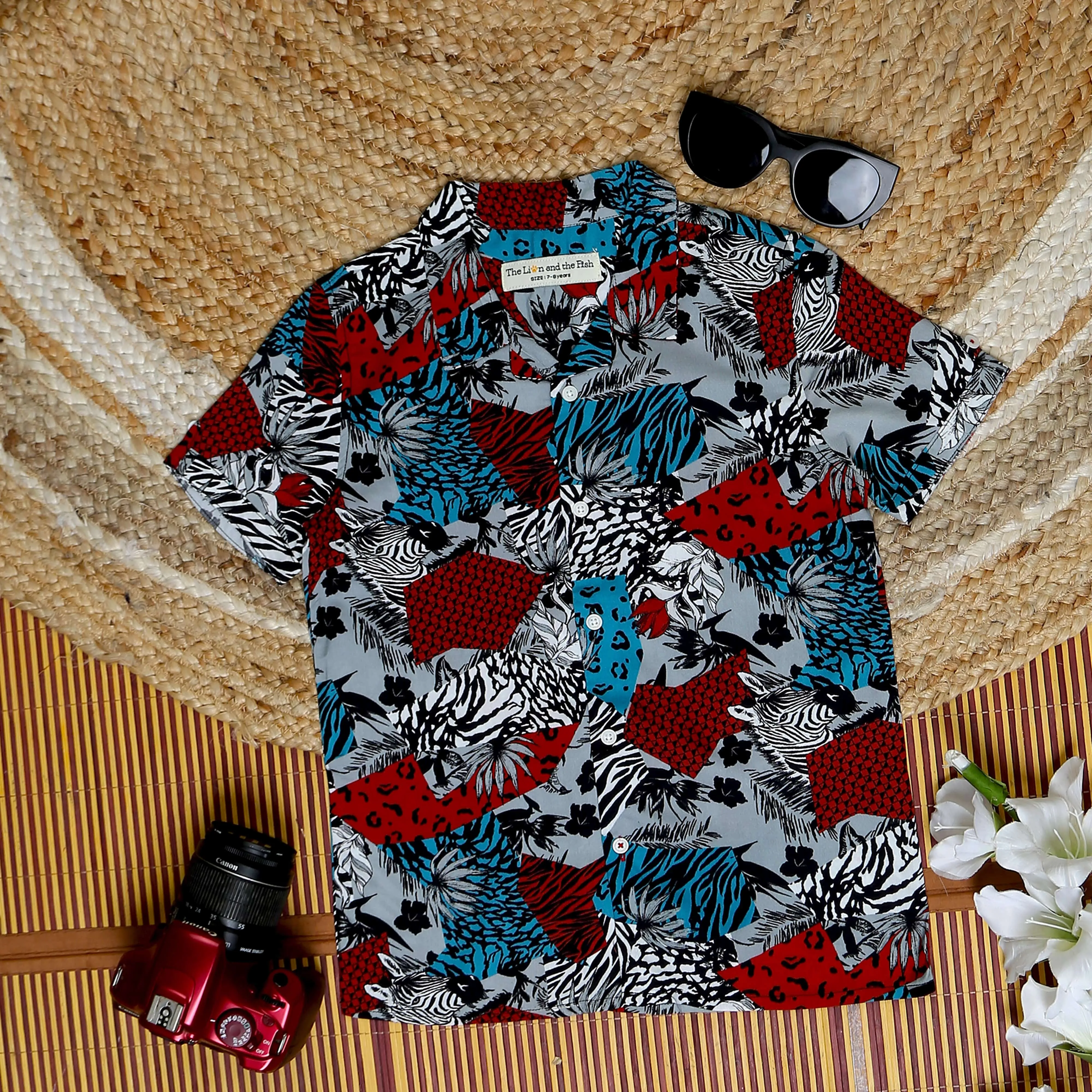 Boys Zebra Printed Shirt Red Blue