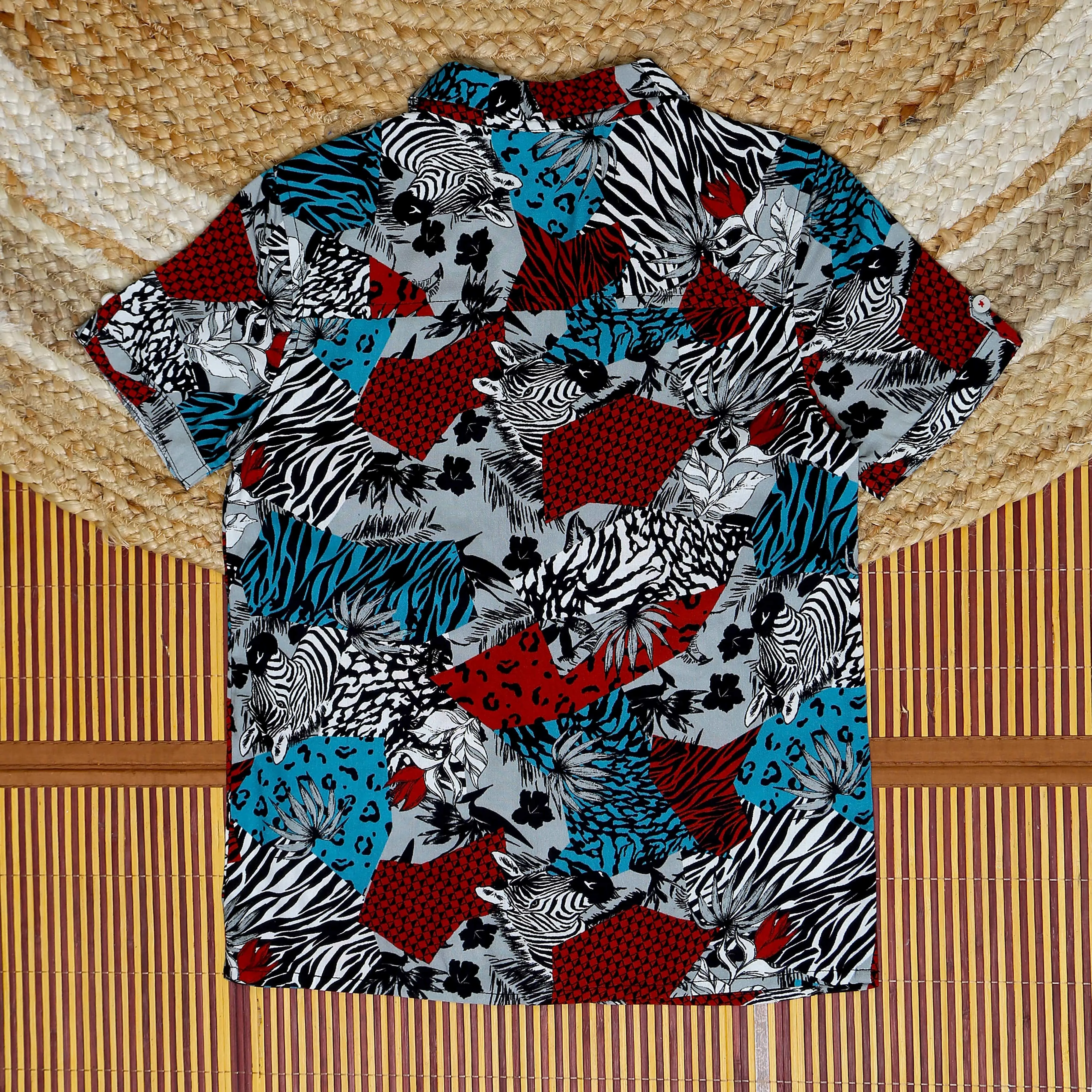 Boys Zebra Printed Shirt Red Blue