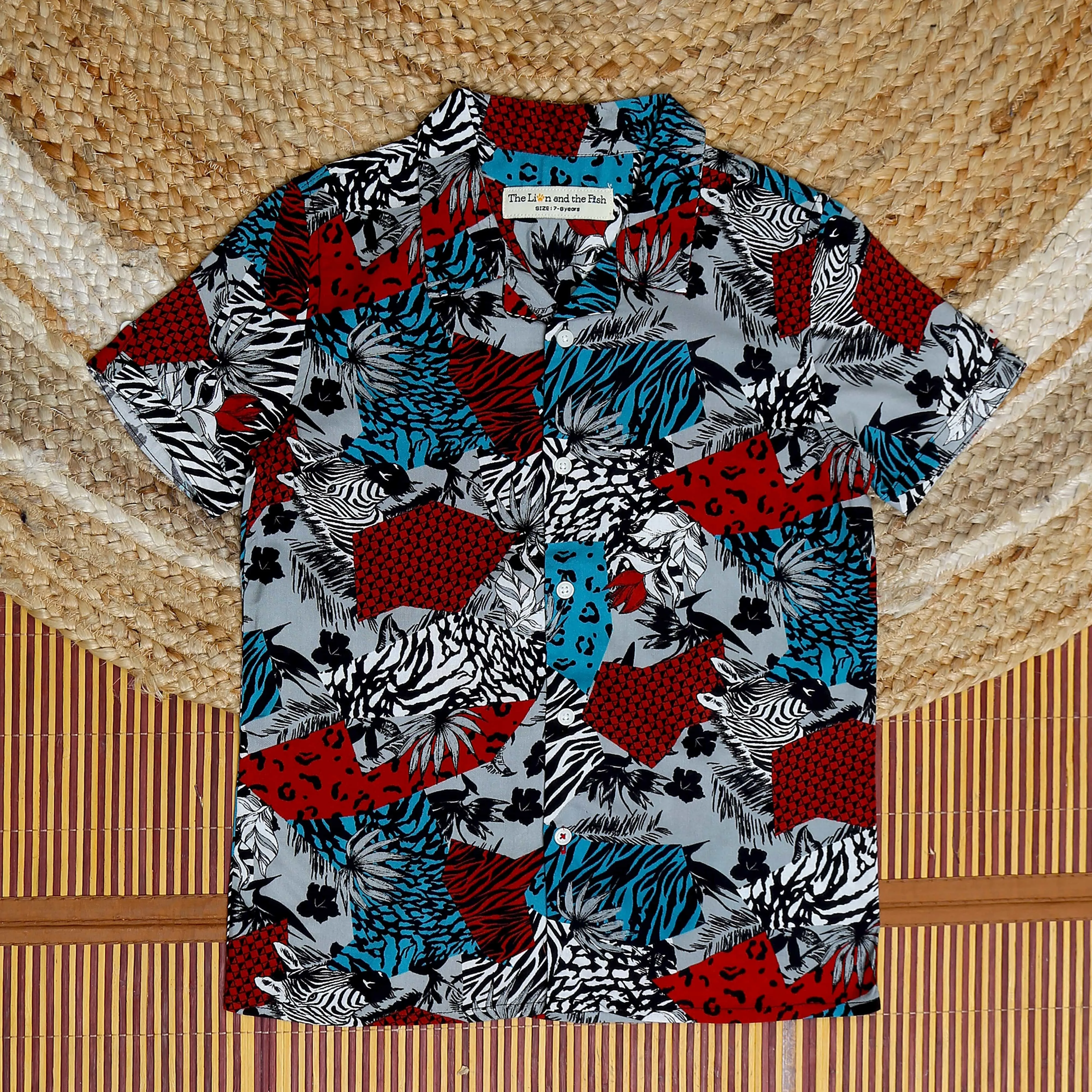 Boys Zebra Printed Shirt Red Blue