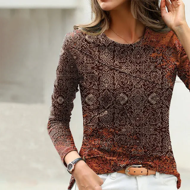 Broder® | Casual Vintage Printed Long Sleeve Blouse