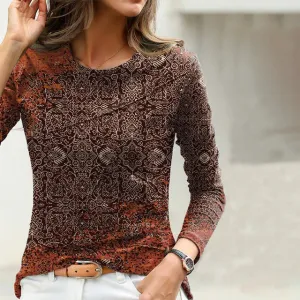 Broder® | Casual Vintage Printed Long Sleeve Blouse