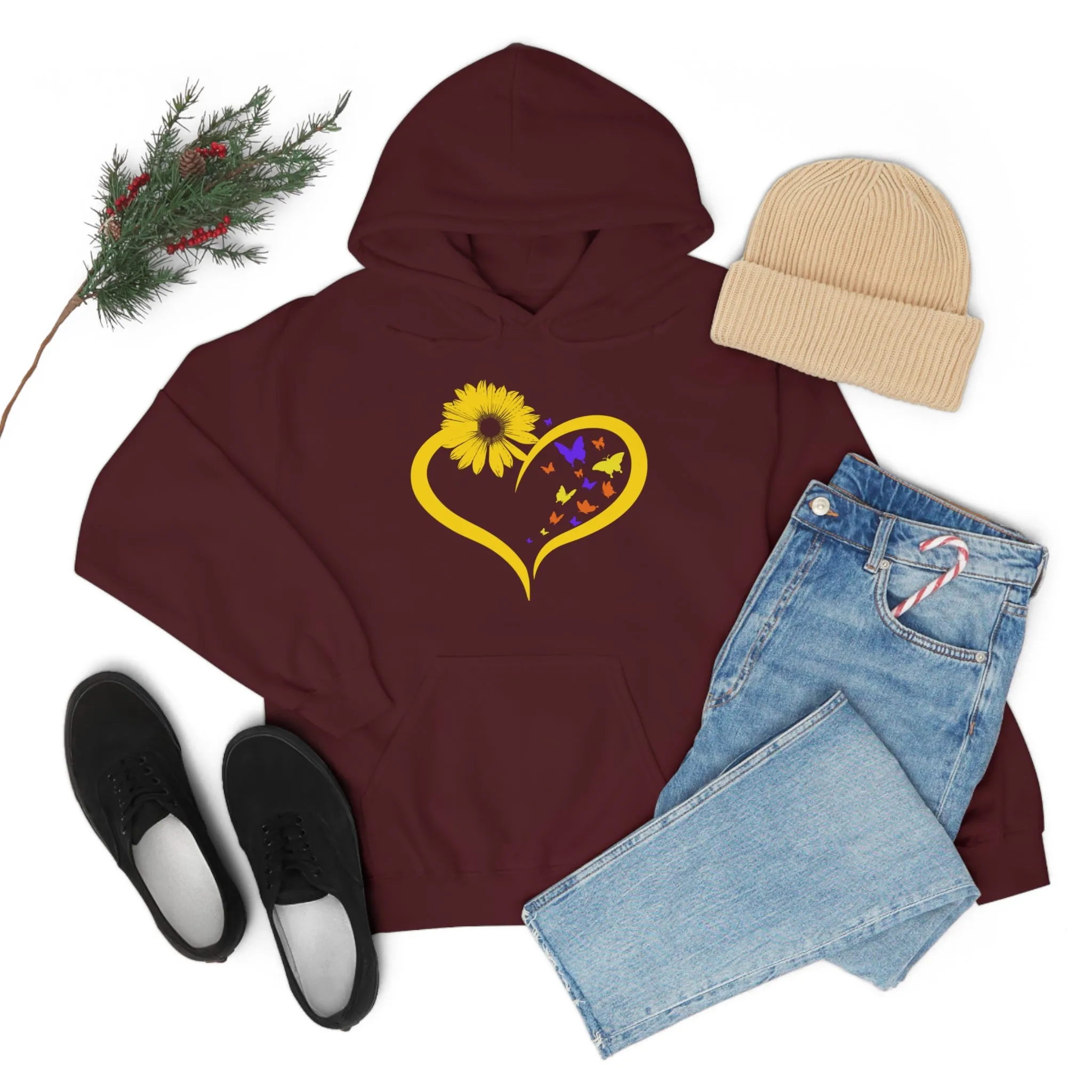 Butterflies Sunflower | Unisex Hooded Hoodie Sweatshirt | Embrace Your Vibe
